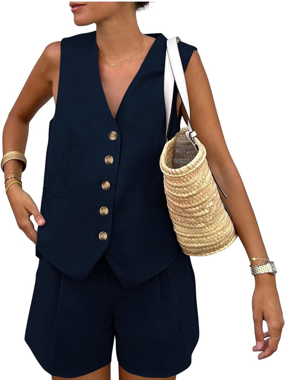 NWOT. Classic Navy Women's Vest & Bermuda Shorts Set
